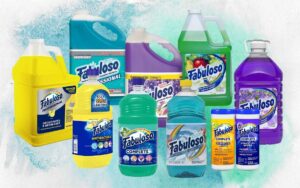 Photo showing 10 containers of Fabuloso with different colors