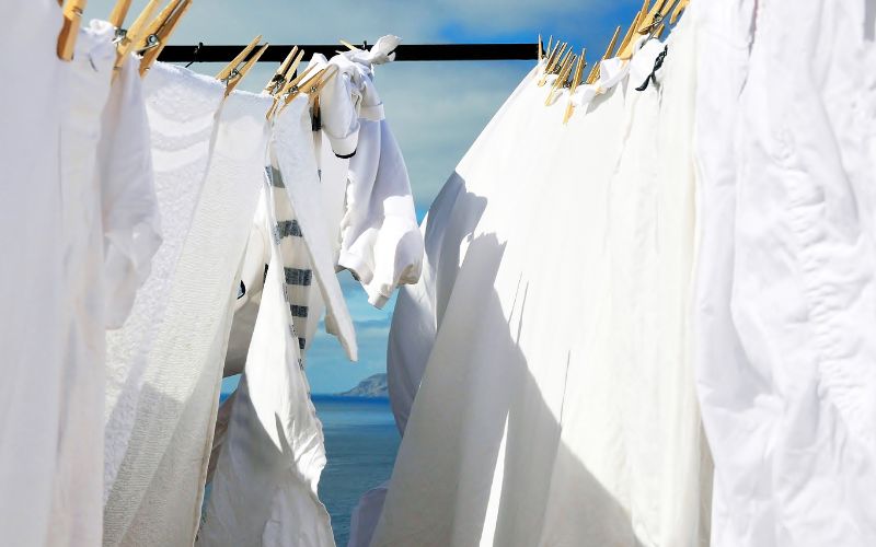 Photos of clothes being air-dried outdoor